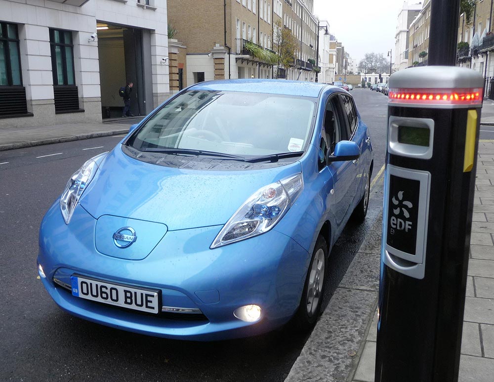 An electric car and charging point