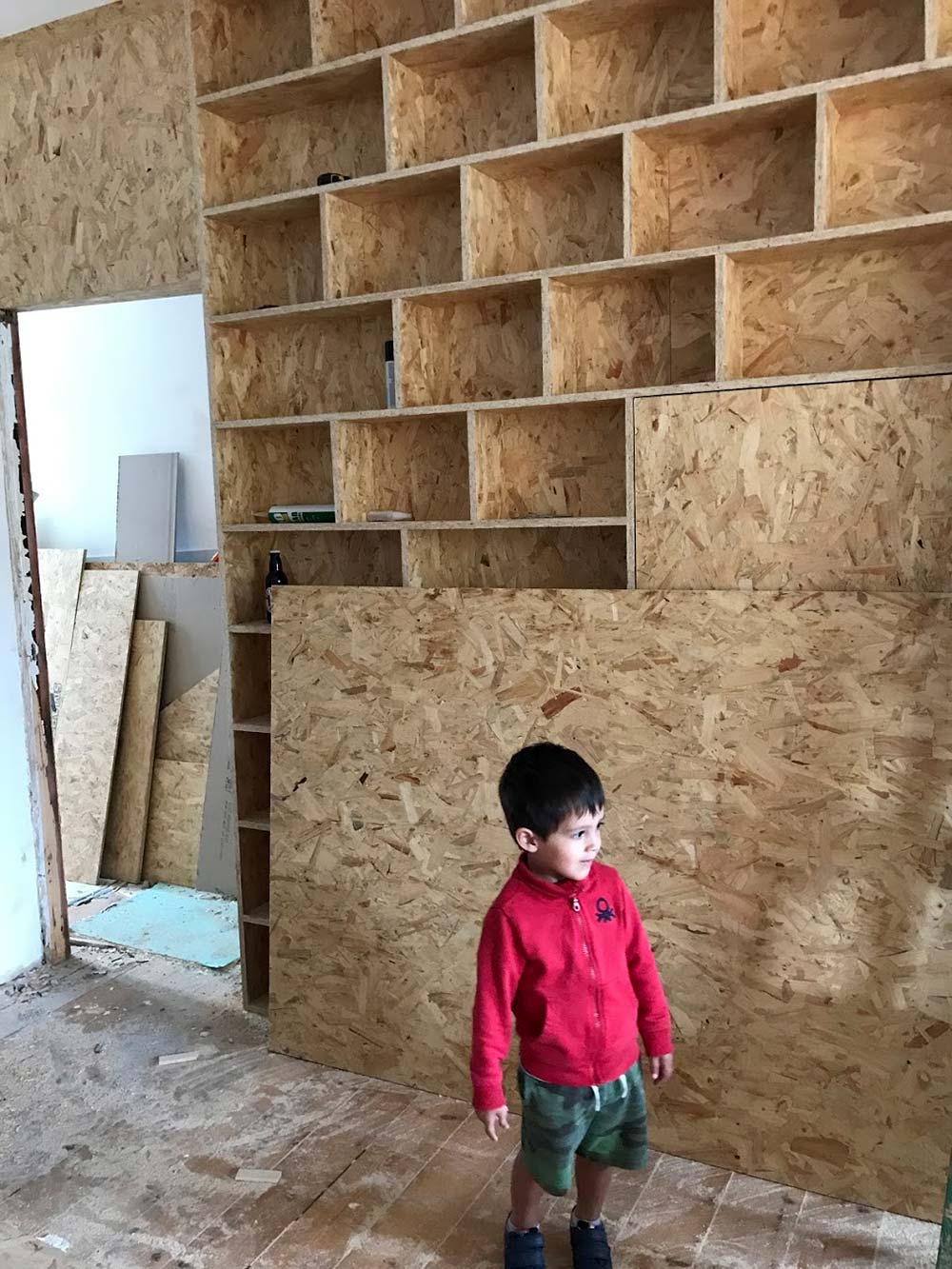 OSB stairs bookcase in our home